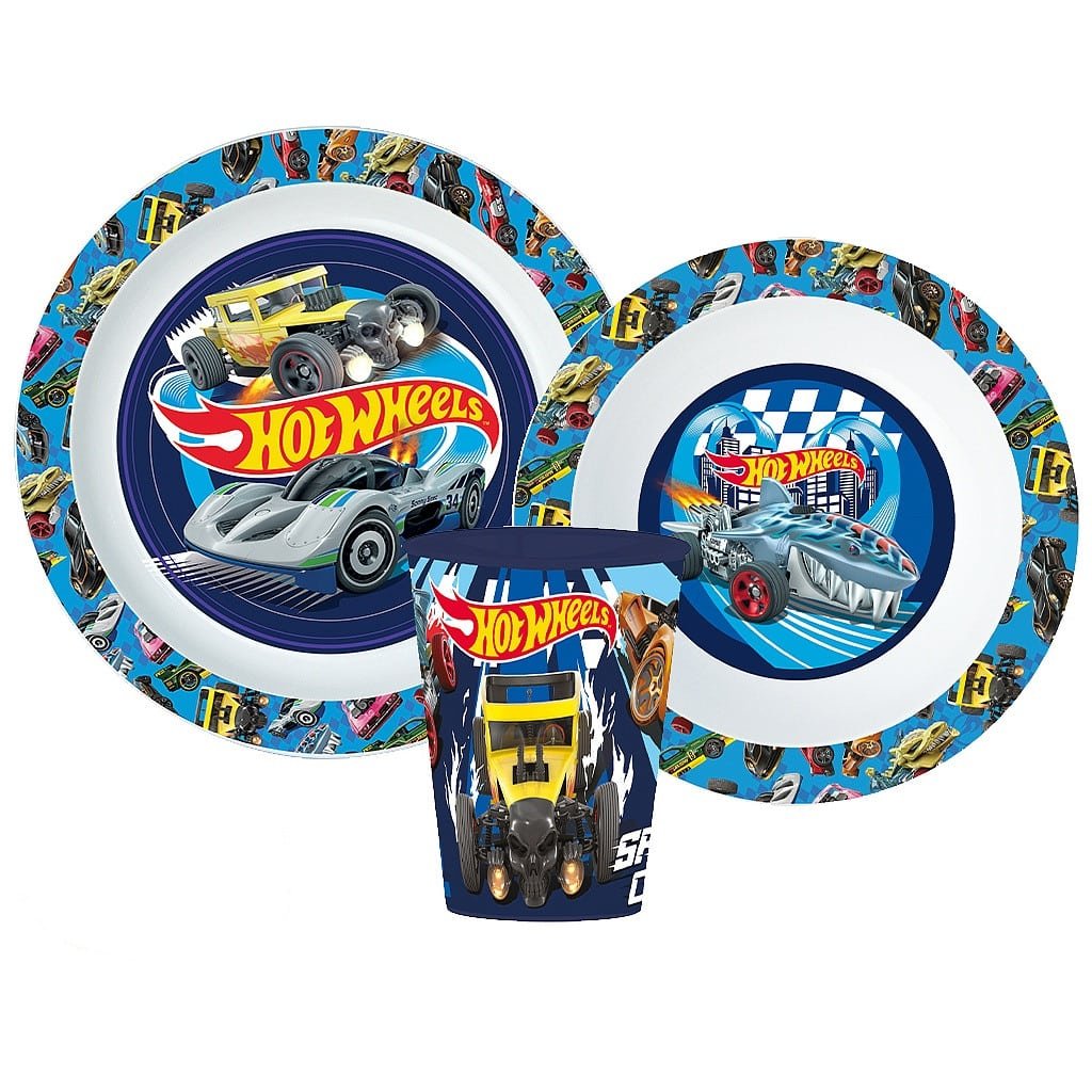 STF11167.jpg Hot Wheels Blue Fire étkészlet, micro műanyag szett pohárral 260 ml 1